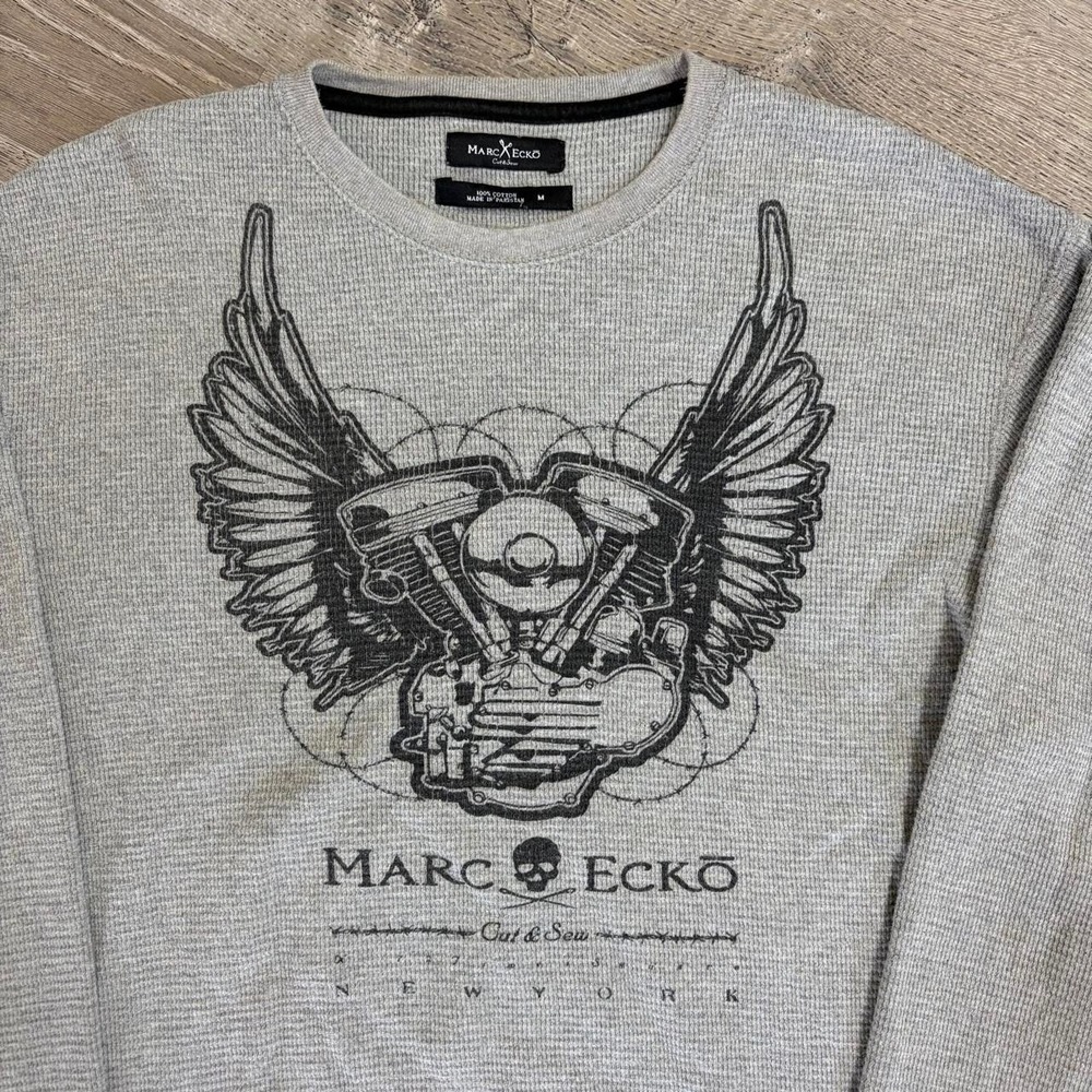 VTG Y2K Marc Ecko Unltd. Long Sleeve Thermal biker Motorcycle shirt